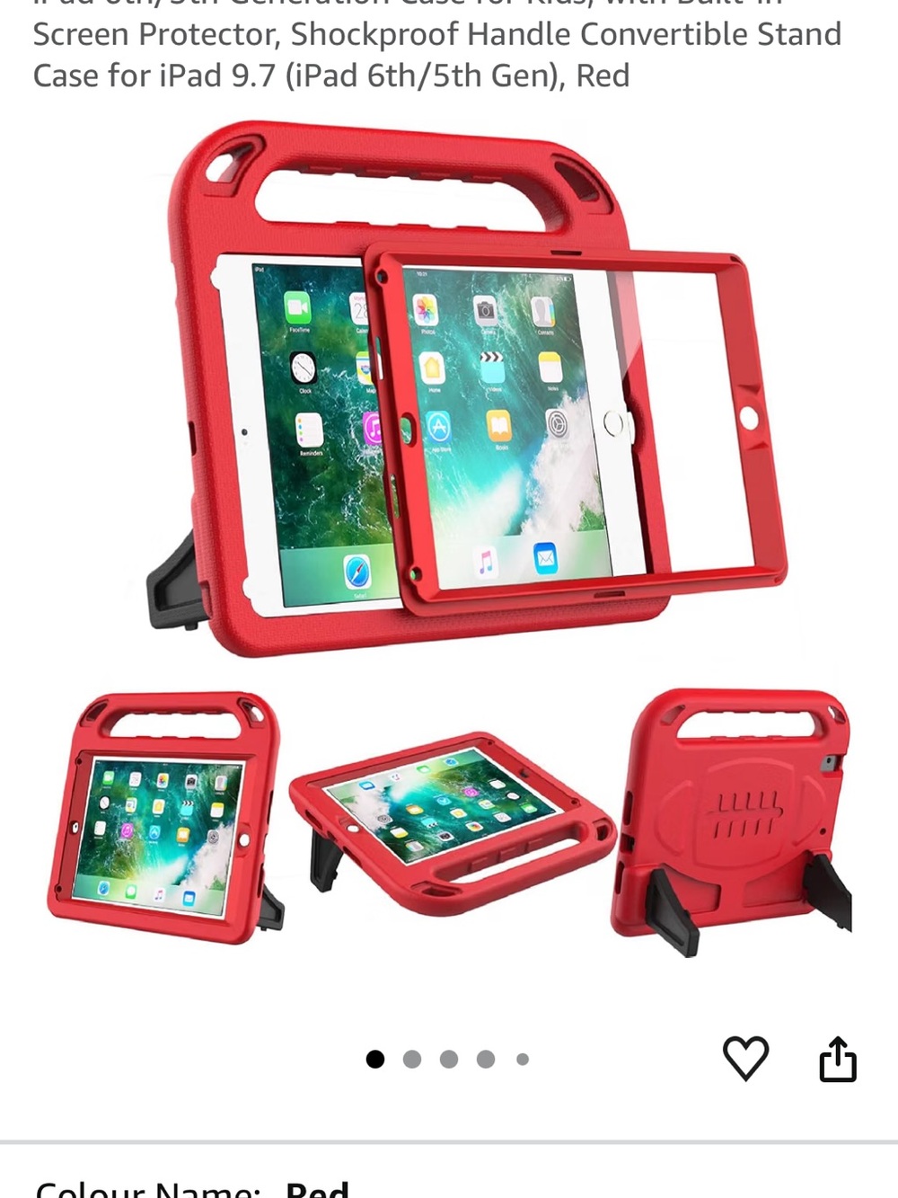 Red Shockproof Kids Tablet Case with Handle and Built-In Stand